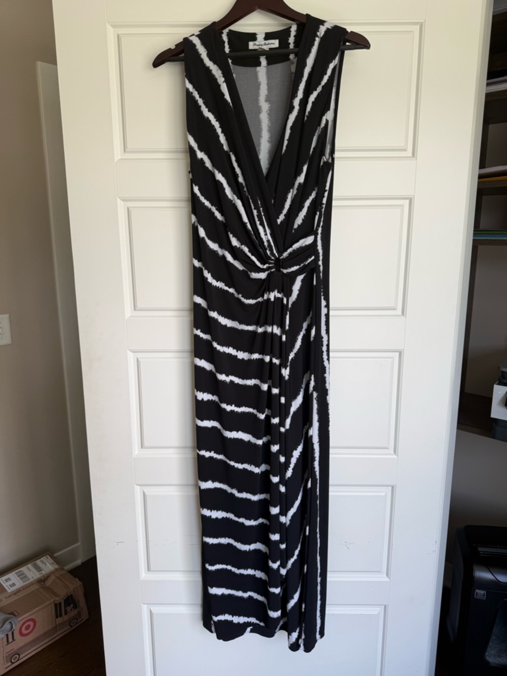 Tommy Bahama Clara Tie Dive Black and White Striped Maxi Dress -medium - Picture 2 of 5